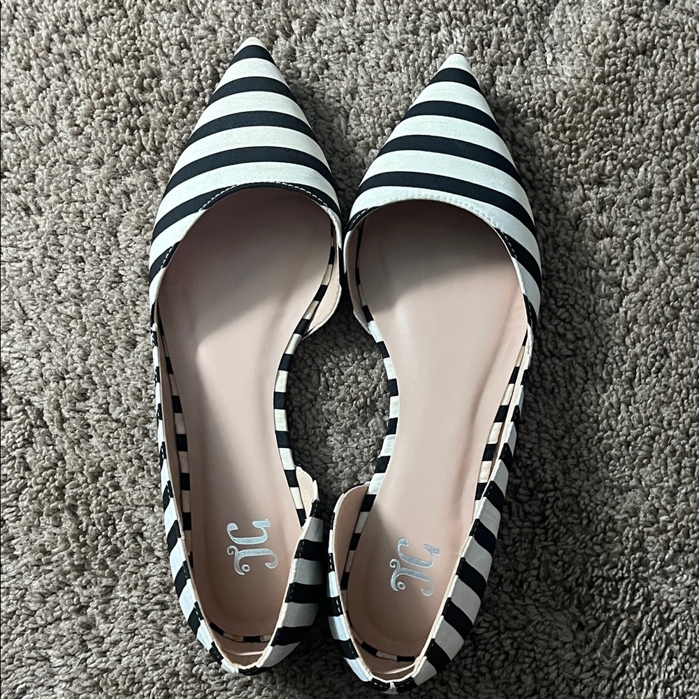 Black and White Striped Women's Flats